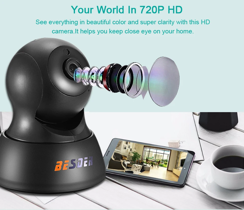 Беспроводная ip-камера besder HD 720P с Wi-Fi и Wi-Fi, камера ночного видеонаблюдения, камера видеонаблюдения для помещений, Радионяня P2P iCSee