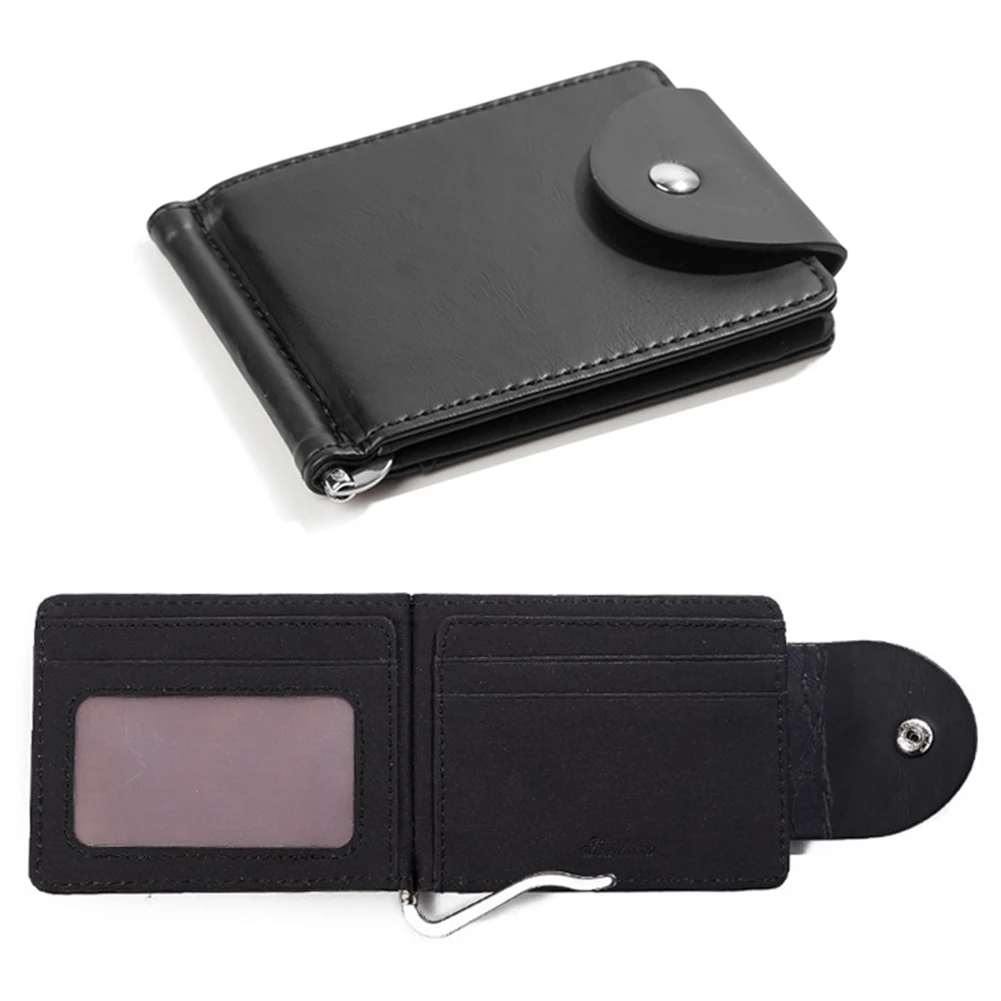 Модный мужской короткий бумажник на кнопке, металлический кожаный тонкий Мужской органайзер для карт, минималистичный кошелек - Цвет: Черный