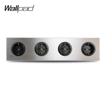 

4 Gang Quadruple Frame EU Wall Electric Outlet Socket German Plug Silver Satin Brushed Aluminum Alloy Panel 344 * 86 mm