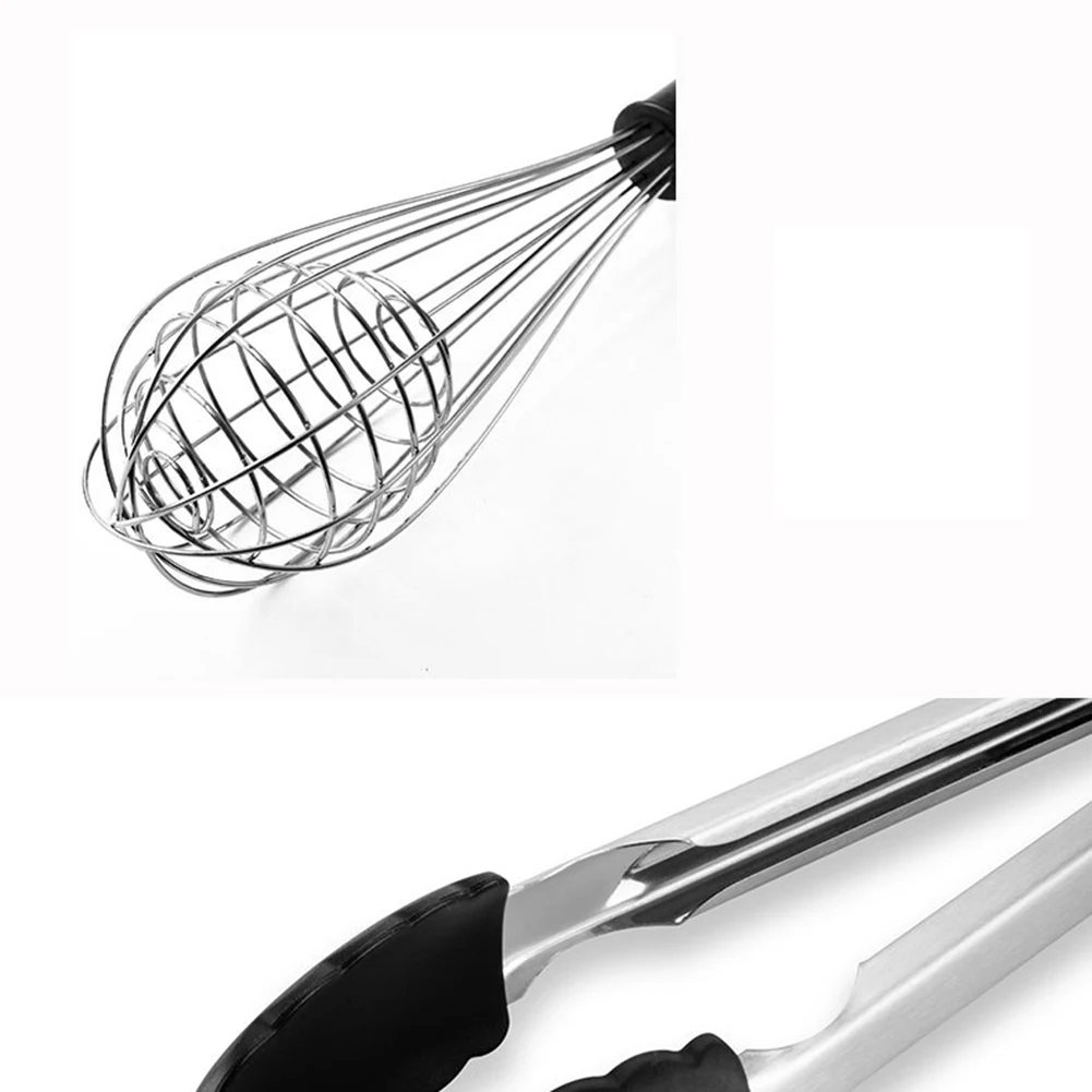 

Silicone Cooking Tools Spaghetti Spoon+ Eggs Beater + Spoon + Shovel + Clamp with Storage Cup XH8Z