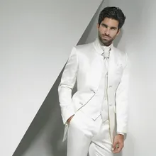 Новые смокинг жениха цвета слоновой кости жениха отворот китайского стиля Свадебные/ужин Костюмы Best Man жениха(пиджак+ штаны+ галстук+ жилет) B515