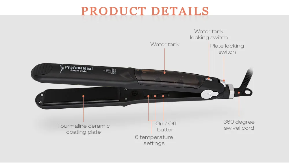 Professional Steam Spray Ionic Ceramic Electric Hair Straightener Fast Styler