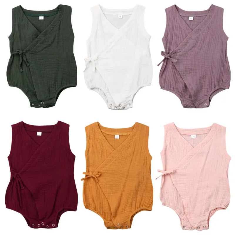 

Newborn Infant Baby Girls Clothes Sleeveless V-Neck Romper Cotton Outfit Baby Clothing