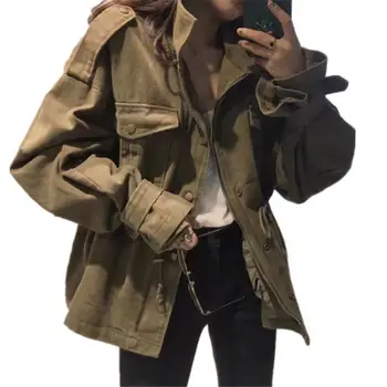 

Spring Autumn Army Green Vintage Jacket Women Coat Female Casual Long Sleeve Jackets Women Streetwear Slim Ladies Jacket Q1127