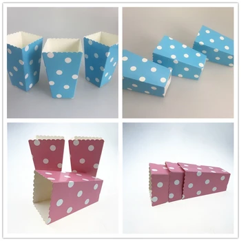 

12pcs/lot Blue /Pink Polka Dot Paper Popcorn Box Birthday Wedding Party Deco Popcorn Cups For Movie Theater Anniversary Supply