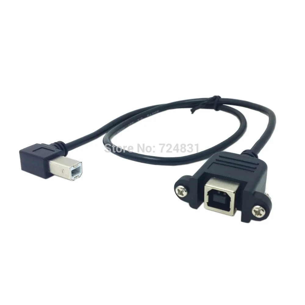 

CY 50cm 90 Degree Left Angled USB B Type Male to Female Extension Cable with Screws for Panel Mount