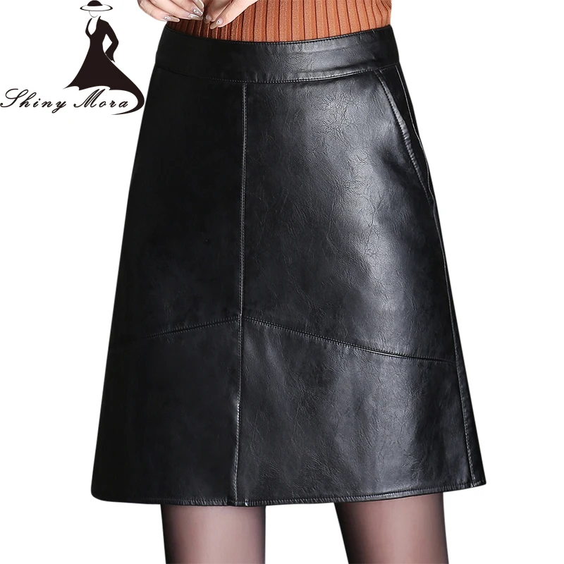 SHINYMORA Autumn PU Leather Skirts for Women High Waist Female A Line ...