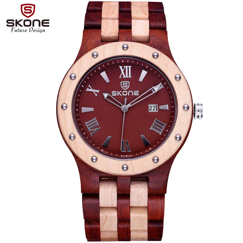 

SKONE Quartz Wooden Mens Watches Top Luxury Brand Wood Watches For Men Simple Dress Wristwatch Clock Male Relogio Masculino 2017