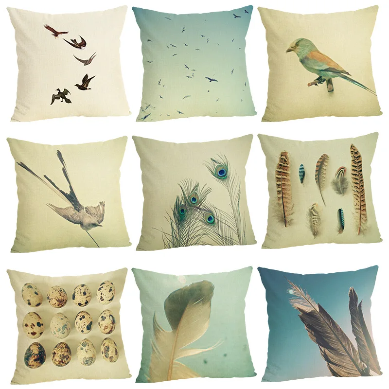 

FOURETAW 1 Piece New Novelty Fashion Birds Feather Printed Pillow Case Cover Square 45cm*45cm Cotton Pillowcase Home Decorative
