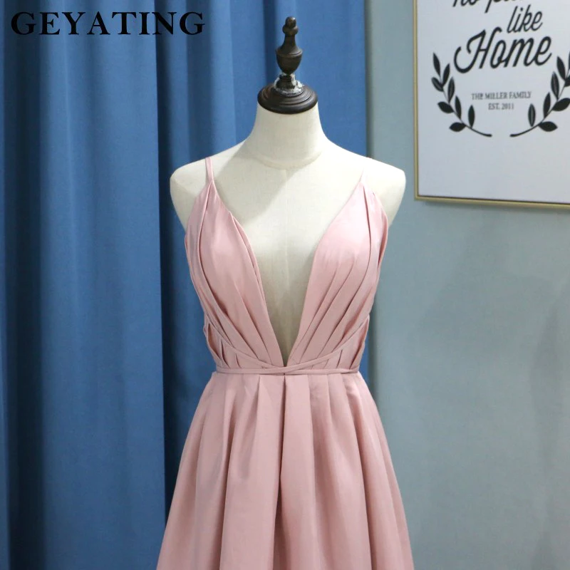 Сексуальное платье на бретельках с глубоким v-образным вырезом, розовая Румяна для выпускного вечера, платья, длинное платье с разрезом по бокам, перекрещивание, открытая спина, летнее вечернее платье
