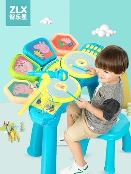 

Cartoon pattern beat drum children drum electronic drum jazz drum large with microphone musical instrument beginner toy