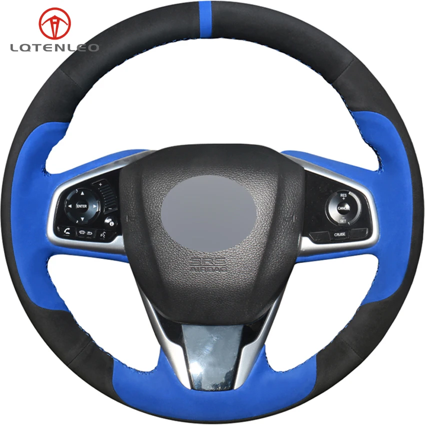 

LQTENLEO Black Blue Suede DIY Hand-stitched Car Steering Wheel Cover for Honda Civic Civic 10 2016 2017 CRV CR-V 2017