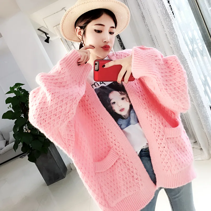 

Autumn And Winter New Style Korean-Style Knitting Sweater Cardigan Long L Lazy Wind Batwing Sleeve Versatile Sweater Coat Thick
