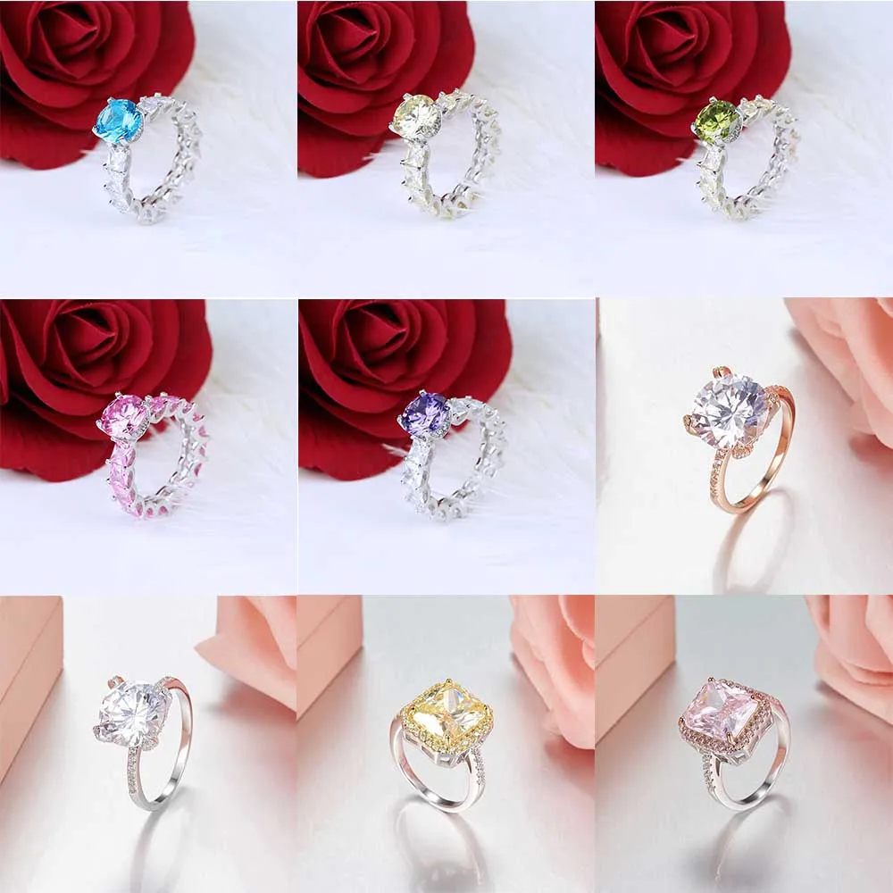 

TIFF 100% 925 Sterling Silver Color Original Gem Luxury Ring Clear CZ Charms Rings Fit DIY Original Jewellery Factory Wholesale