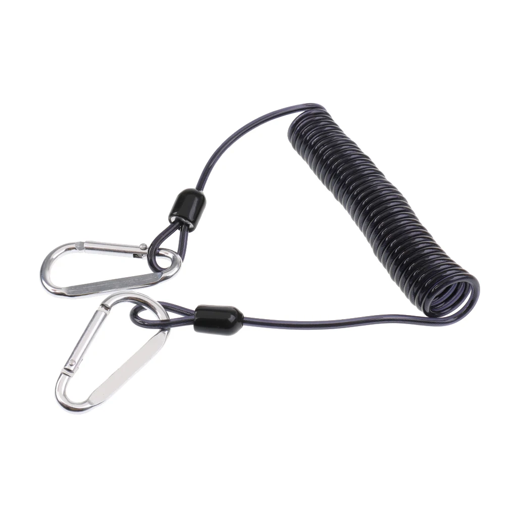 Heavy Duty Stretch Bungee Steel Wire Safety Coiled Lanyard with 2 Carabiner Keychain Clips for Reels Torch Camera Tools|Маски для