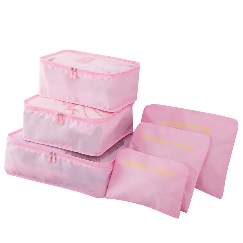 NIBESSER 6 шт./компл. дорожная сумка большая Ёмкость хранения Упаковка Кубики Чемодан органайзер для поездок производства Портативный Водонепроницаемый хранения Чехол - Цвет: pink
