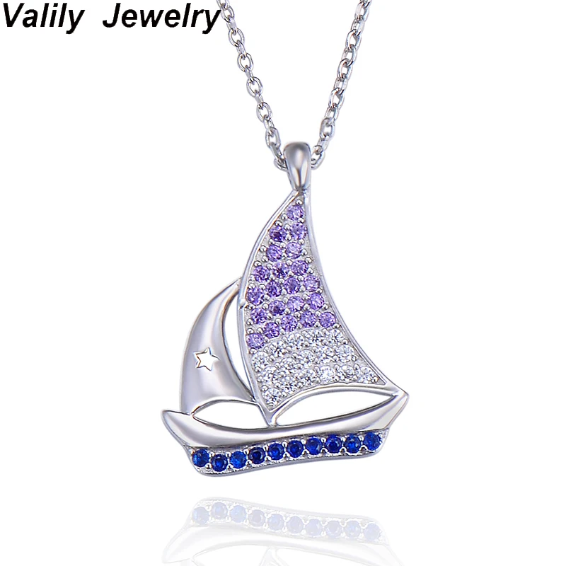 

Valily Women Boat Pendant Necklace Fashion 925 Silver Chains Necklaces for Female Paved Clear Zircon Necklace Jewelry for Women