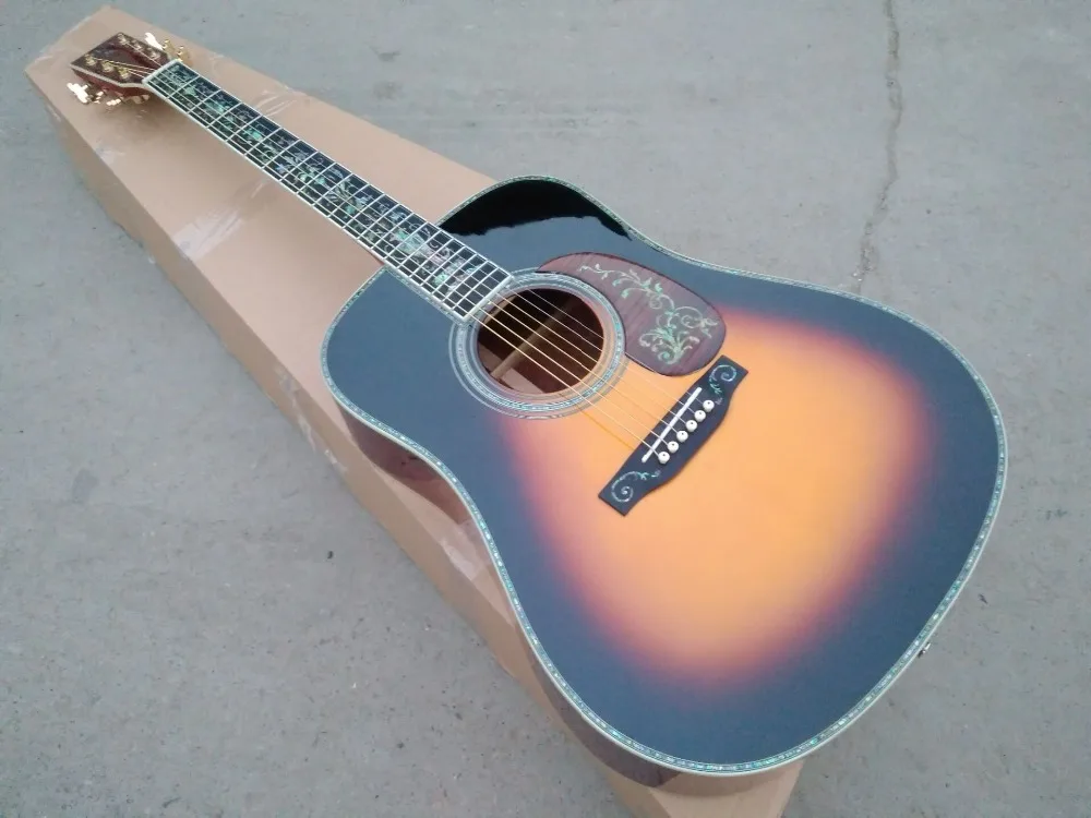 

free shipping AAAA all solid cocobolo acoustic guitar custom HD body top quality OEM sunburst fancy guitar