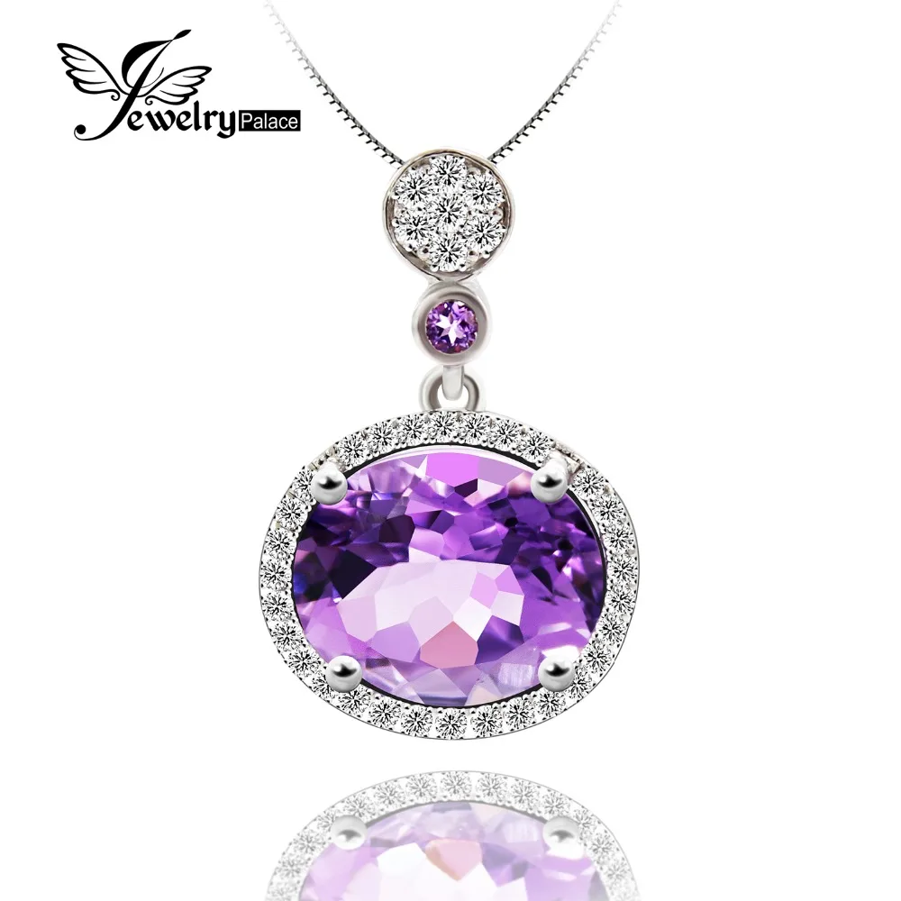 

Halo Shining Cubic Zirconia Around Genuine Big Oval Amethyst Pendant For Women Pure Solid 925 Sterling Silver Natural Gemstone