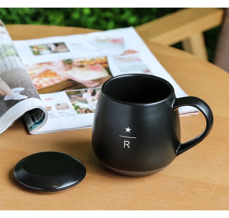 

1pcs Large Capacity Creative Gift Mugs With Lid Spoon Black Mug Ceramic Cup Coffee Cup Home Office Drinkware Unique Gift