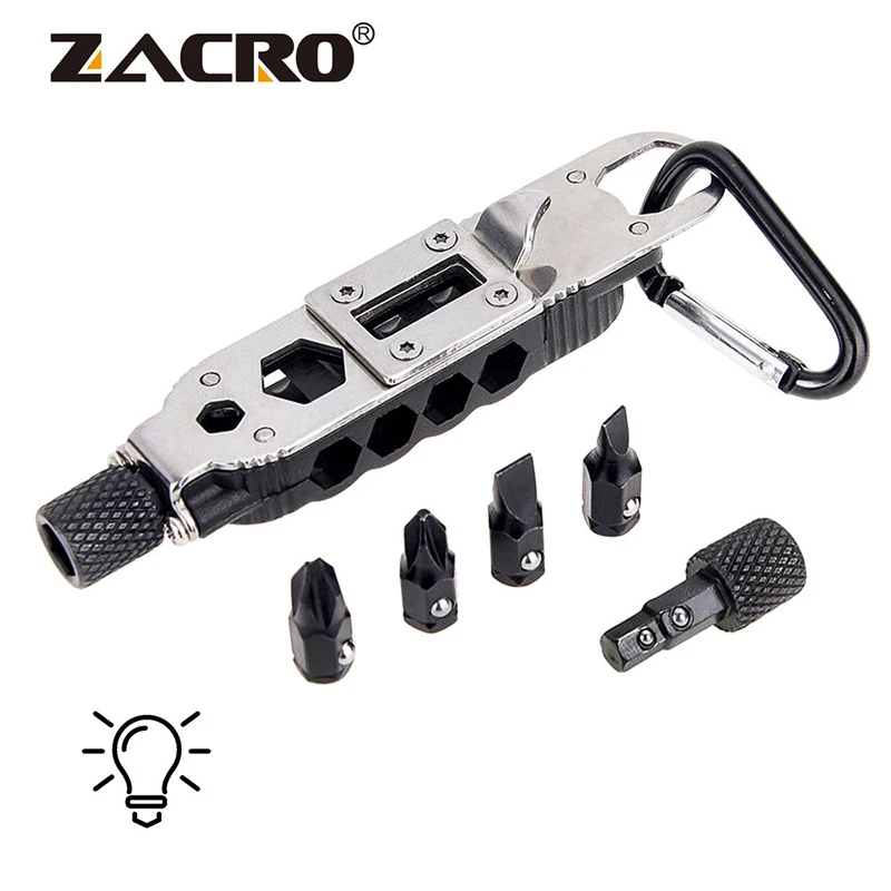 

Zacro Screwdriver Set 4 in 1 Flat Phillips Screwdrivers Wrench Pliers Bottle Opener Key Ring Survival Equipment with Led Lights
