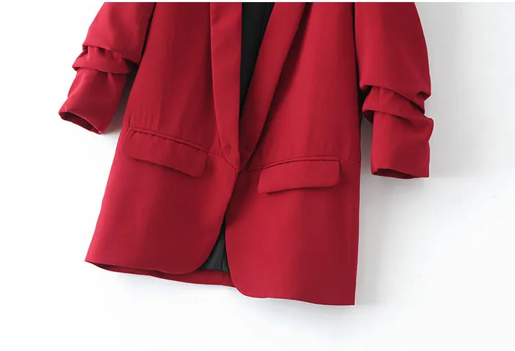 Весенний модный красный блейзер для женщин OL с пышными рукавами рабочая одежда Блейзер Пальто без пуговиц три четверти женская верхняя одежда