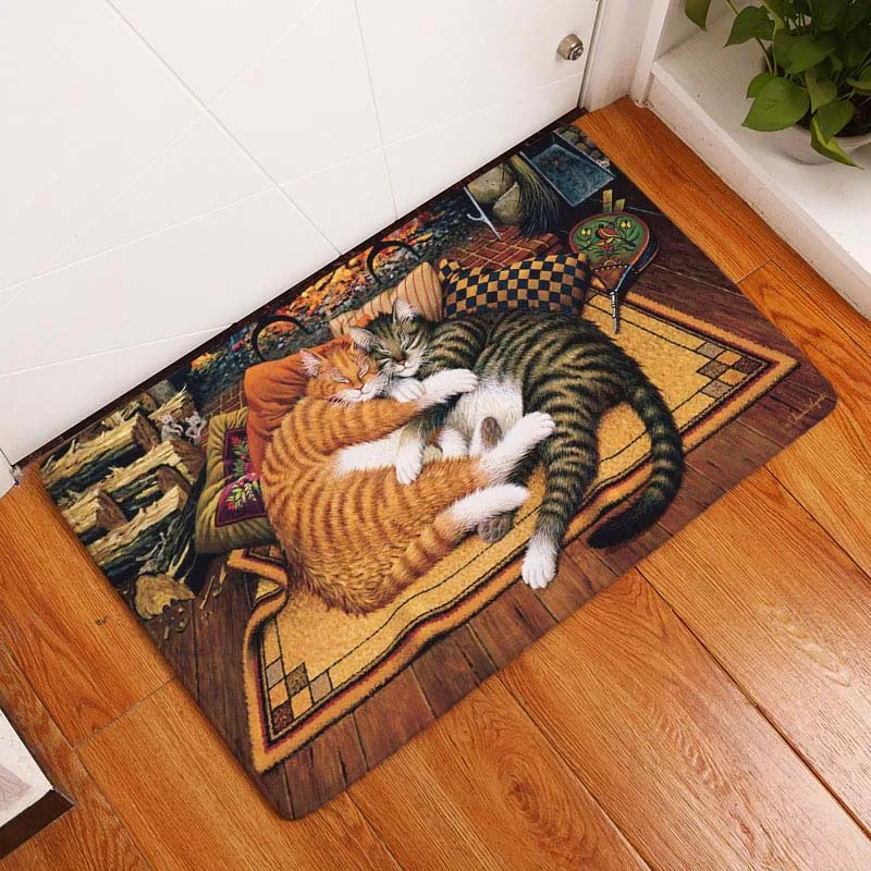 

Smiry Entrance Door Mats Anti-Slip Lovely Vintage Cartoon Cat Rug Kitchen Mat Decoration Stair Carpets Light Thin Crafts Rugs