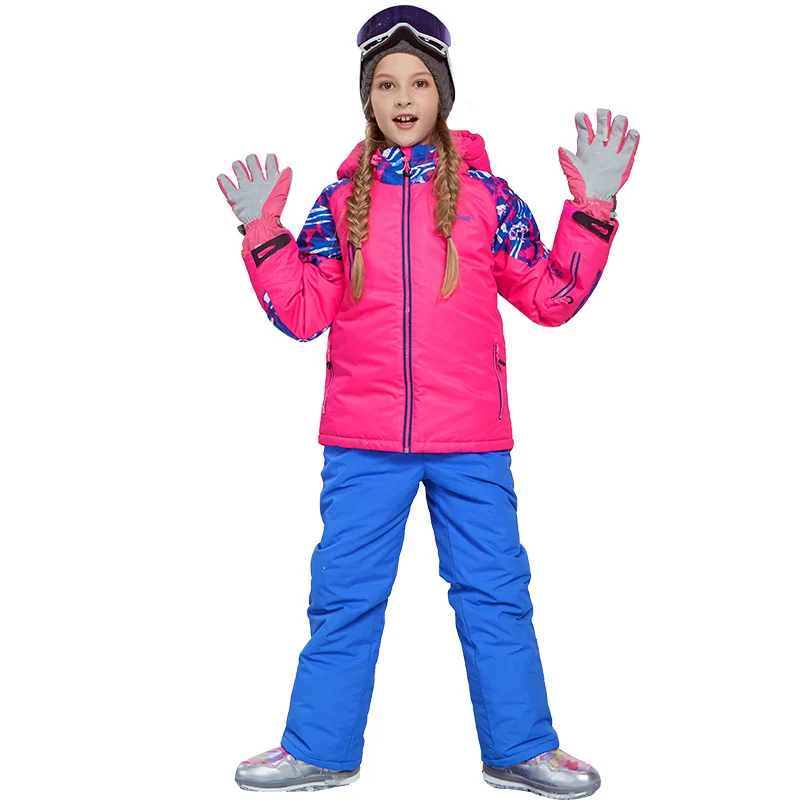 

2019 Winter Girls Clothing Sets Fleece Hooded Kids Skiing Suits Jackets Overalls Sports Snow Outfits Waterproof Girls Clothes
