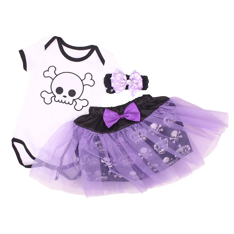 

Uniqbnb Skeleton Short Sleeve Baby Girl Clothes Cotton Halloween Infant Bebe Newborn Costume for Kids 3PCS Outfit Clothes
