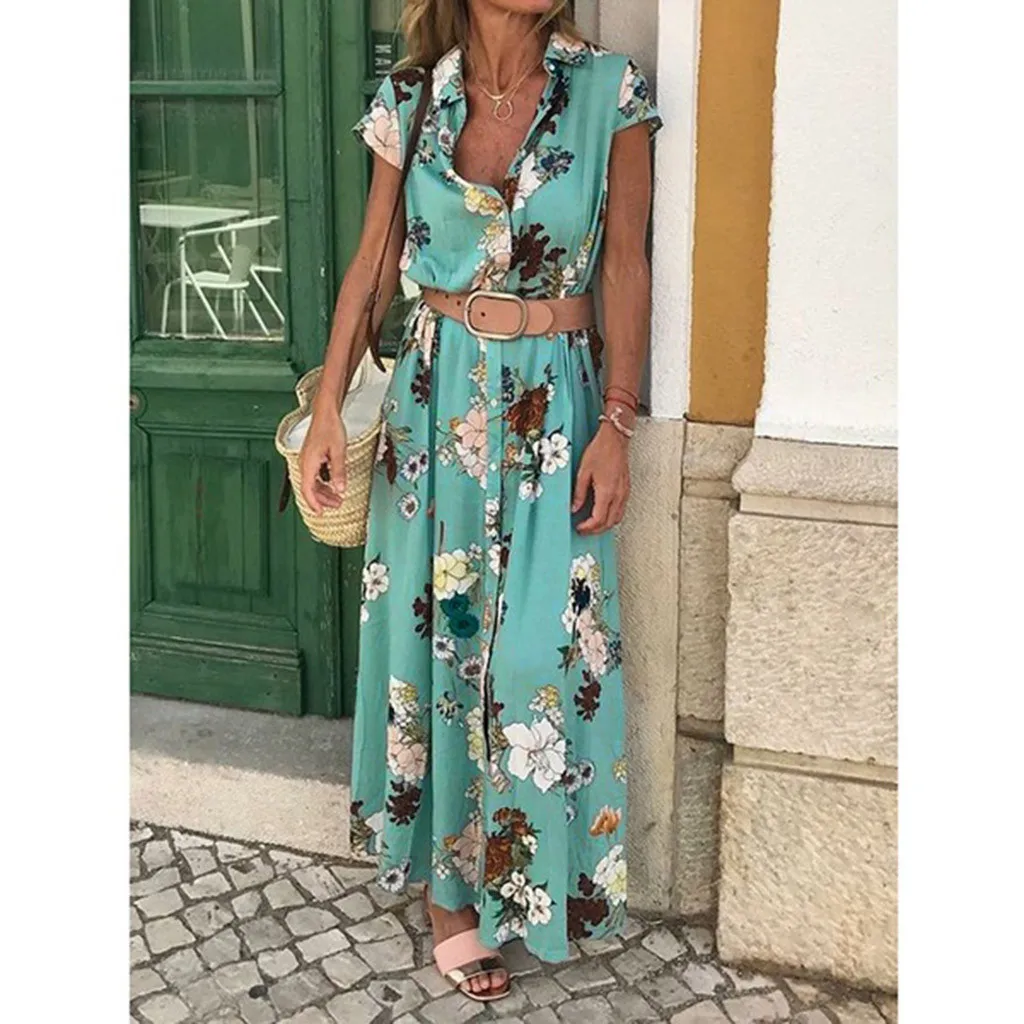 

Feitong Ladies Casual Print Maxi Dress Women Summer Feminino Vestido Plus Size Ladies Dress 2019 Streetwear Robe Longue Femme
