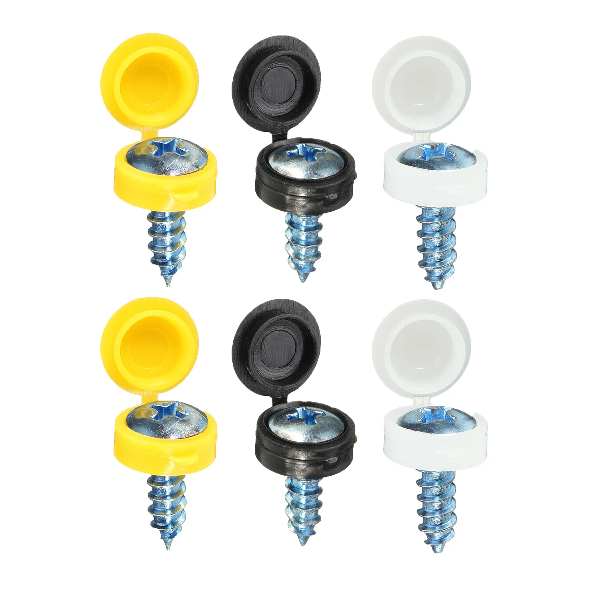 128 x Kit de Montaje de fijación del coche número de placa placa BISAGRA Tapas Tornillos Amarillo Blanco Negro