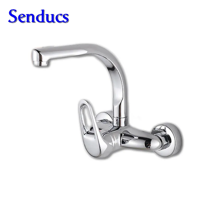 

Senducs Wall Mounted Kitchen Faucet Quality Brass Kitchen Sink Faucet Single Handle Polished Chrome Kitchen Sink Mixer Tap