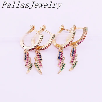 

6Pairs NEW fashion Rainbow Gold Drop Dangle Earrings Micro Pave Colorful Zirconia Delicate Jewelry