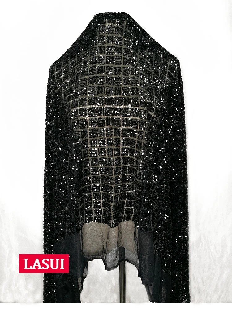 LASUI элегантный черный блёстки вышитые сетки кружево DIY модный дизайн сценическая одежда вечернее платье ткань W0038