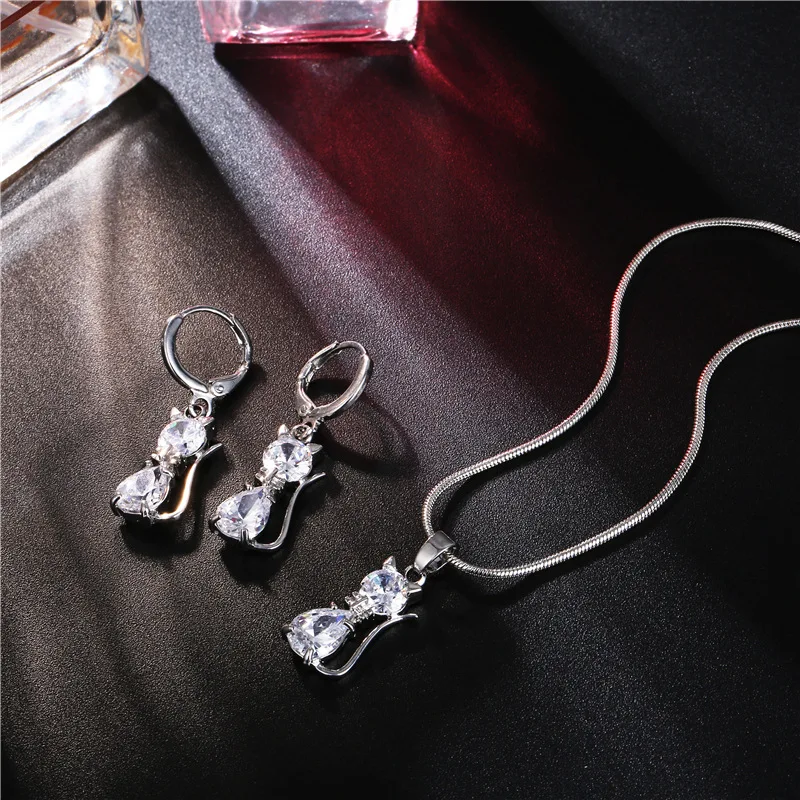 

Utimtree Hot Top Quality Crystal Animal Jewelry Set Silver Color Pendants Necklaces Drop Earrings Sets for Women Girl Party Gift