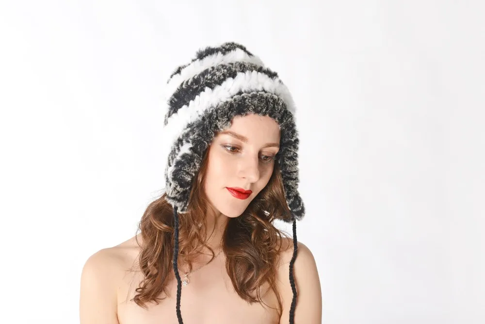 Женский зимний теплый реальный, натуральный, подлинный головной убор из кроличьего меха, зимняя теплая шапка, DNT8356