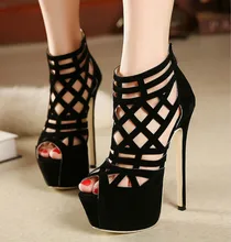 Ultra-high-heeled shoes with thin waterproof 16CM 2016 spring and summer new nightclub fish head hollow sandals shoes