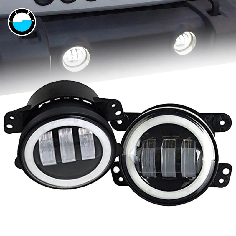 2 Pz 4 Pollici Fendinebbia Per Jeep Wrangler Jk Led Fendinebbia 2 Pz Kit Con Halo Bianco Drl Per Jeep Wrangler Jk Tj Lj Dodge Journey.