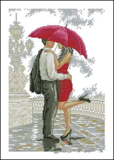 

Top Quality Beautiful Lovely Counted Cross Stitch Kit Love in the Rain Umbrella Brace Obeh