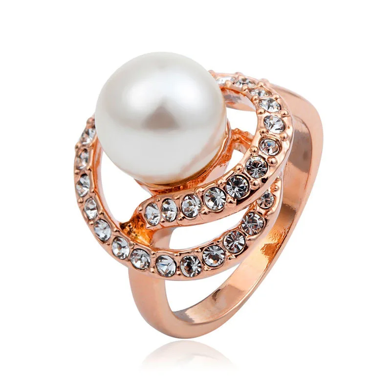 Faux Pearl Swirl Crystals Statement Cocktail Rings For Women Anillos