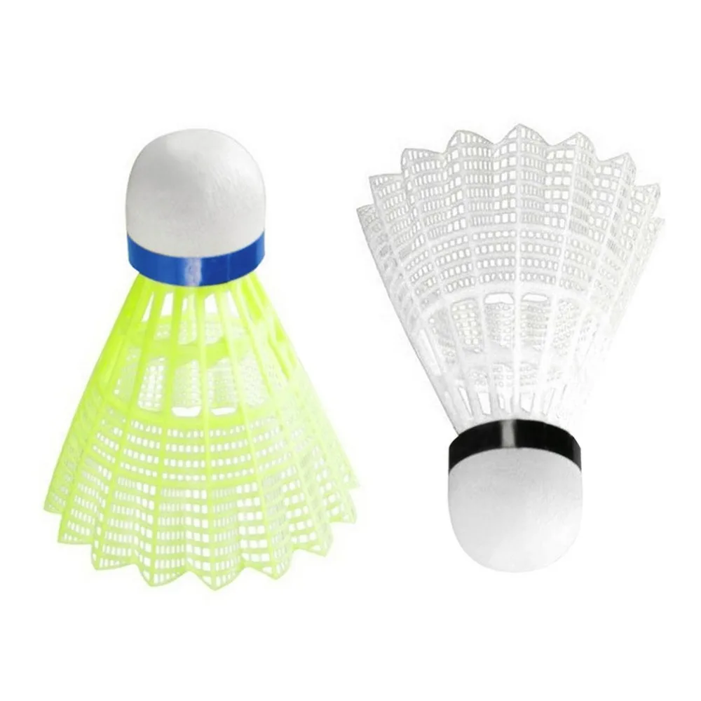 6 unids/1 Unidades Super Durable y de luz de plástico amarillo/de Nylon blanco de bádminton bola Bola de formación de transporte al madera de corcho bola