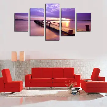 

Unframed 5 Panels Purple Sea View Canvas Print Oil Painting Modern Canvas Wall Art for Wall Pcture Home Decor Artwork