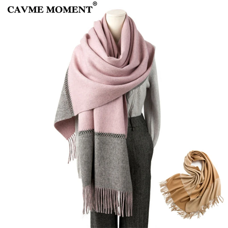 

CAVME 2019 100% Wool Scarf for Women Ladies Largue Scarves Handmade Patchwork Tassels Wraps Shawls Woolen Scarf 205*70cm 400g