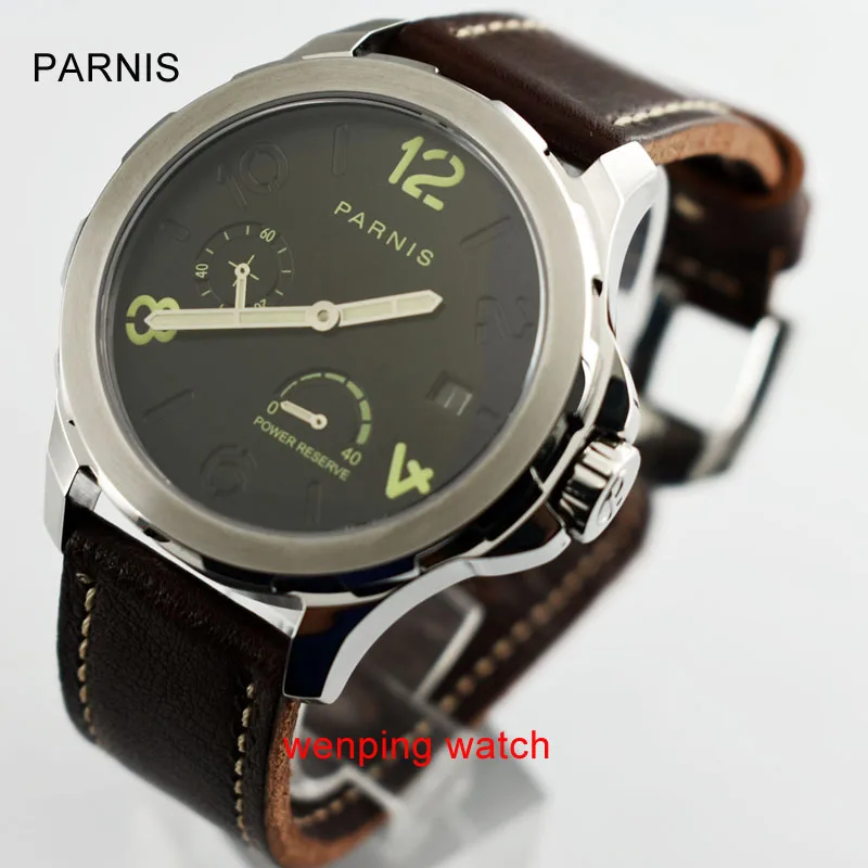

Parnis Asia 2530 Automatic Watch Luminous Mark Power Reserve Date watch Indicator Leather Strap Men Wristwatch