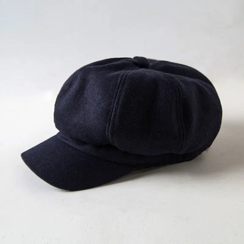 Cap Hat Beret Sombrero Mujer Boina Gorras Gorro 80s Vintage Women Ladies Newsboy Cap Biker Peaked Beret Driving Hat Casual New - Color: Navy Blue