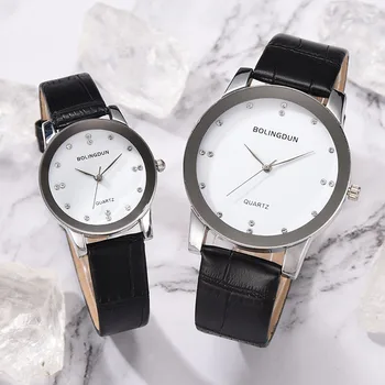 

Women Man Lovers Quartz Watches Classic Dial with PU Leather Band Couple Clock LL@17