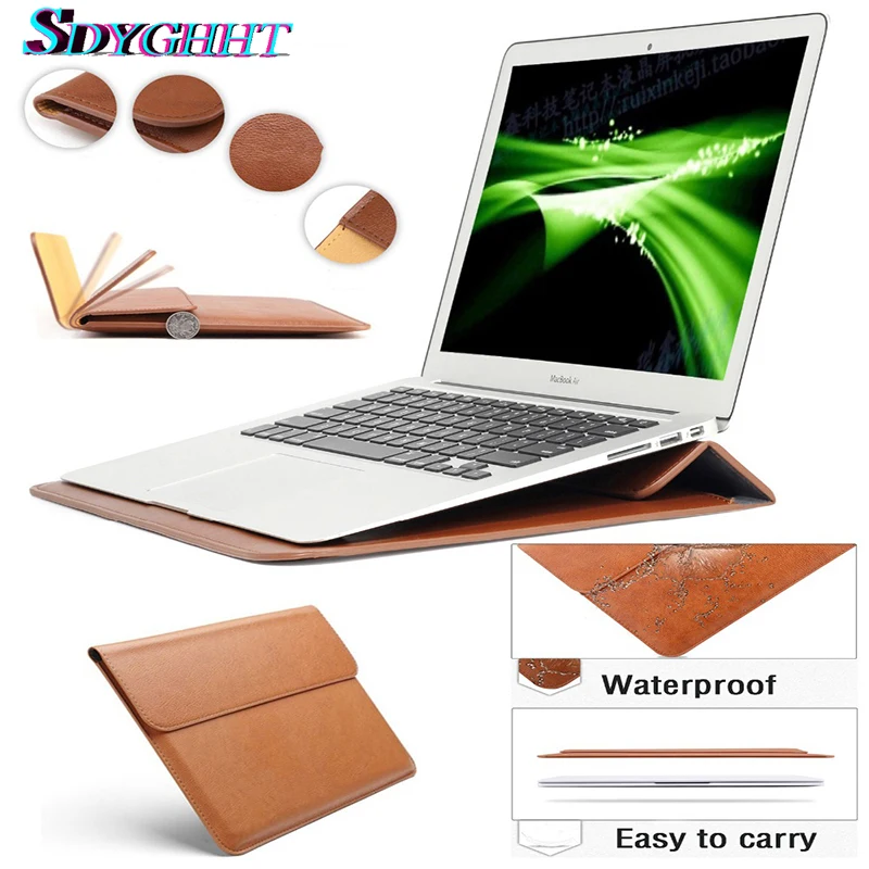 

New Leather Sleeve Protector Bag Stand Cover For Apple Macbook Air Pro Retina 11 12 13 15 Laptop Case For Mac Book 13.3 inch