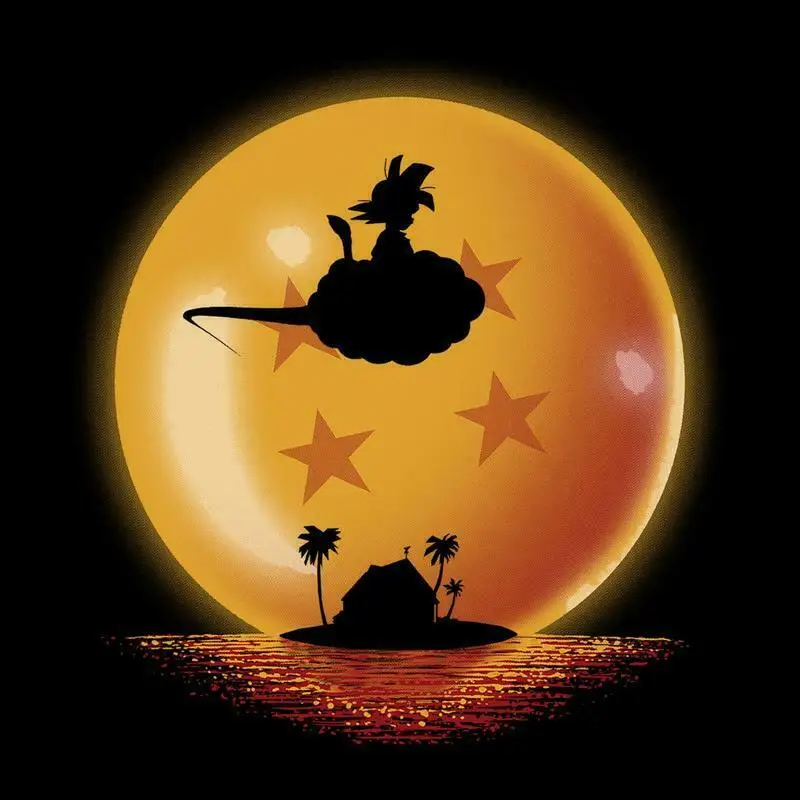 Dragon Ball Son Goku Riding a cloud Cute Black T-shirt S-3XL