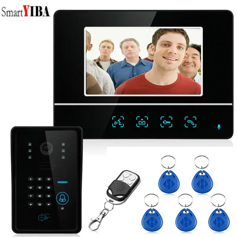 SmartYIBA 7 Inch 700TVL LCD Wired Video Doorphone Intercom Kits Outdoor IR Camera Support Password Remotes RFID Unlock Door Bell