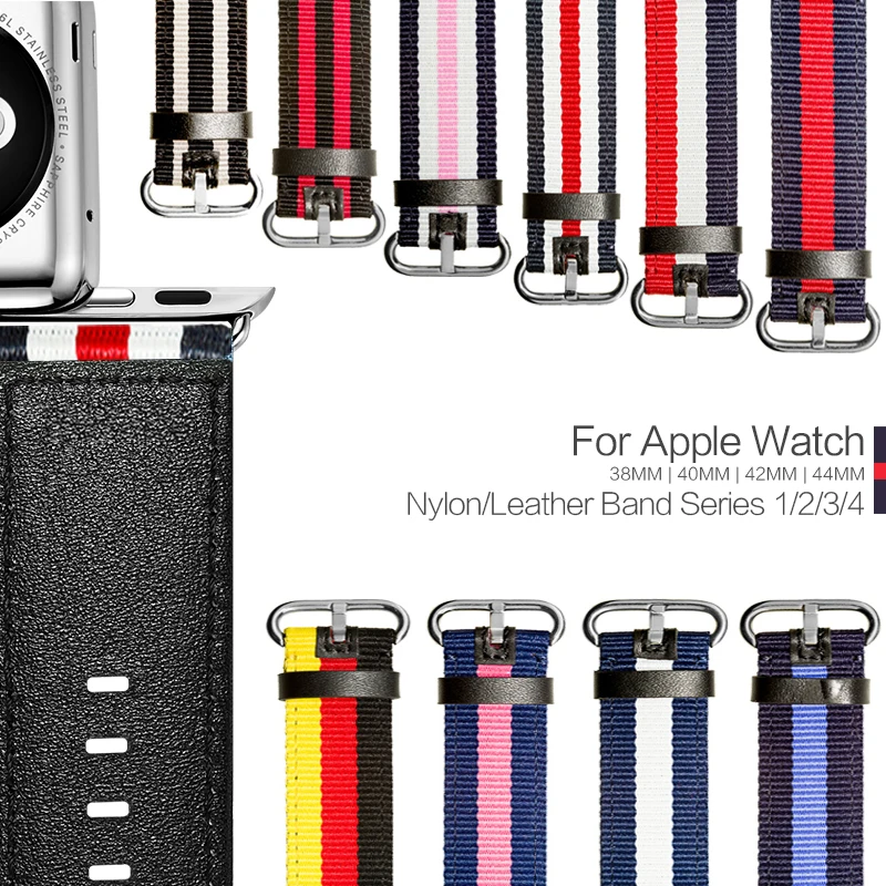 

Fashion National flag Style Band for Apple Watch 38mm 42mm 40mm 44mm Nylon Leather for iWatch Series 1 2 3 4 Strap Bracelet Belt